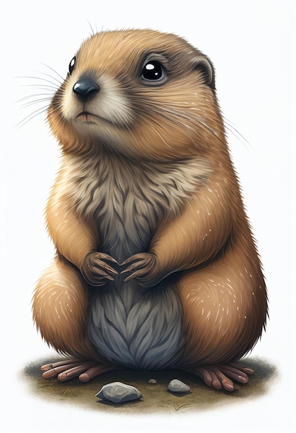 Retrato de marmota sobre fondo blanco Generado por IA