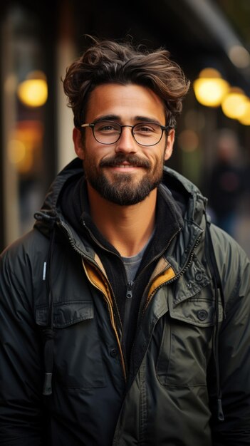 Retrato masculino de moda con barba y gafas