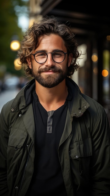 Retrato masculino moderno com barba e óculos