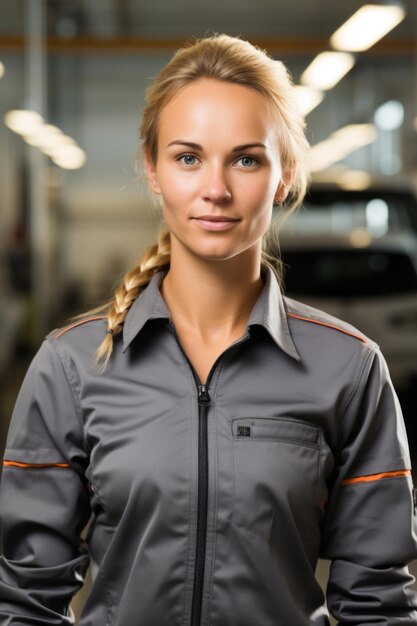 Retrato de una mecánica en un uniforme gris