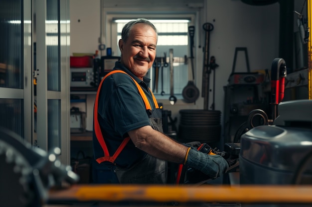 Retrato de un mecánico en un taller de automóviles