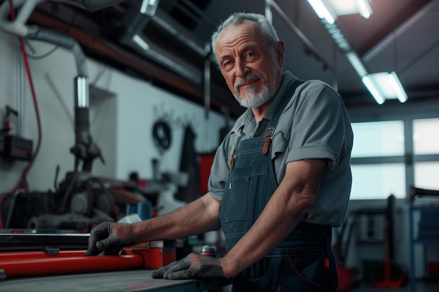 Retrato de un mecánico en un taller de automóviles