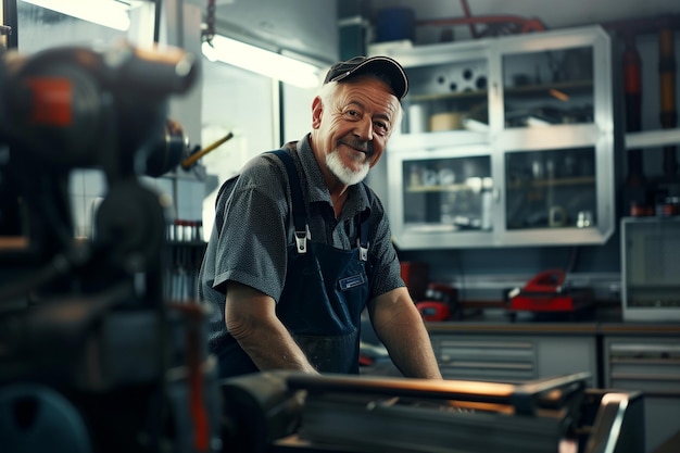Retrato de un mecánico en un taller de automóviles