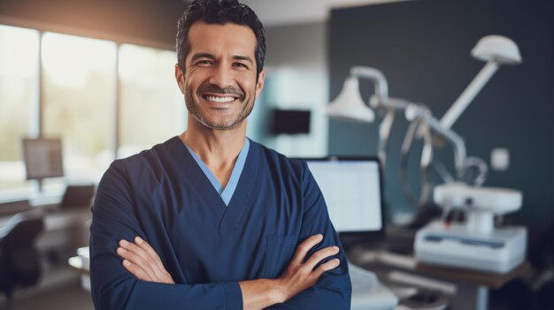 Retrato de un médico al fondo de su consultorio