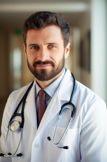 Foto retrato de un médico en bata blanca ia generativa