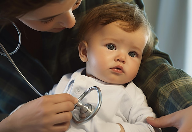 Foto retrato del médico de los bebés en la sala médica