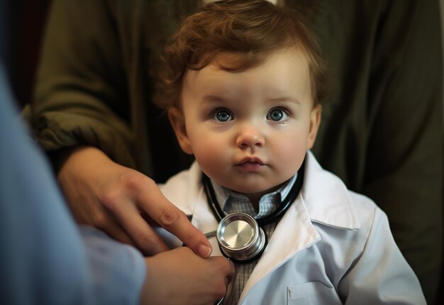 Foto retrato del médico de los bebés en la sala médica