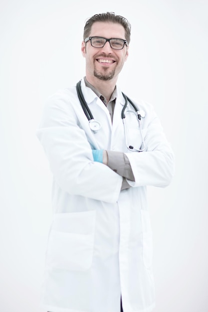 Foto retrato de médico especialista con estetoscopio