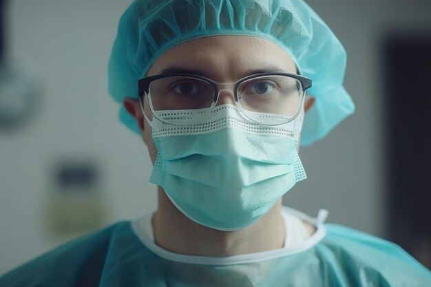 Retrato de médico internacional en máscara de cirugía Ai generativo