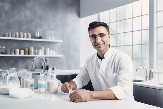 Foto retrato de un médico en el laboratorio generado por la ia