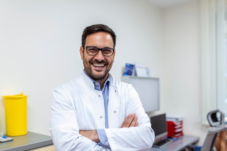 Retrato de un médico profesional de atención médica maduro con un estetoscopio