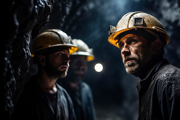 Foto retrato de un minero en el túnel de la mina
