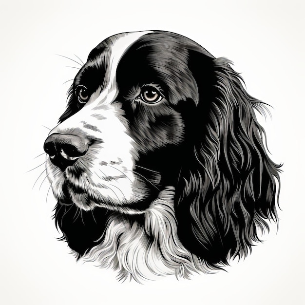 Retrato minimalista desenhado à mão de um Springer Spaniel inglês