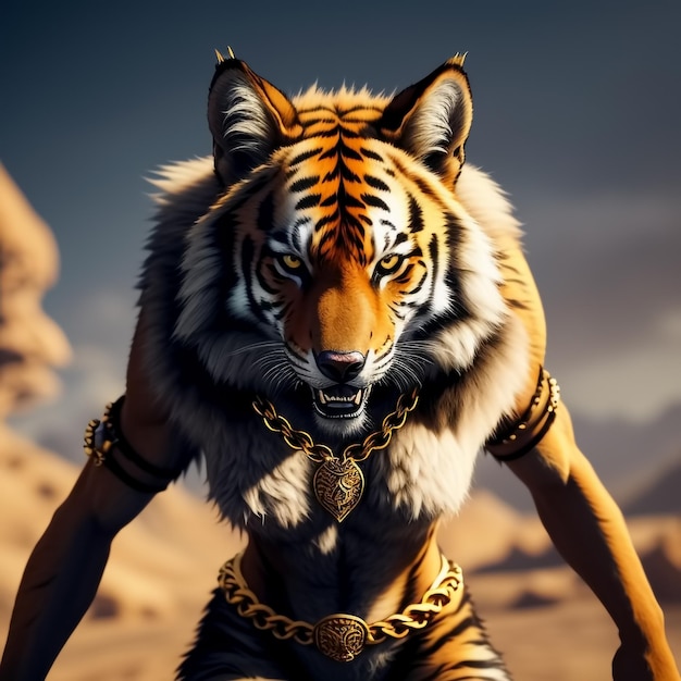 Retrato de mister tigre con ropa IA generativa