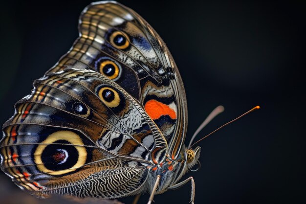 Foto retrato místico da borboleta-caribenha em flor em estúdio isolado em fundo escuro