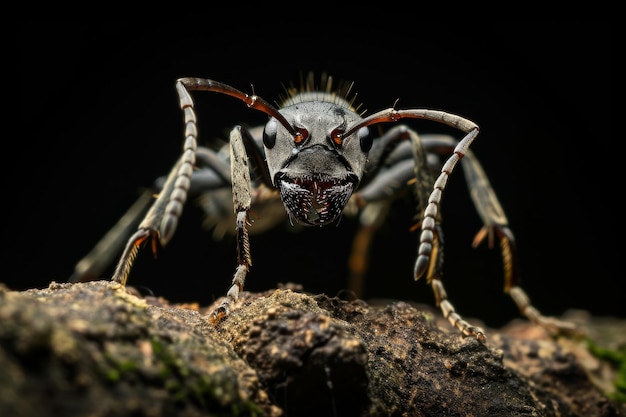 Foto retrato místico da formiga abissal em raiz no estúdio