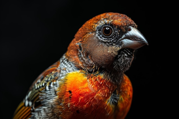 Foto retrato místico de scalybreasted munia de pé em estúdio isolado em fundo preto