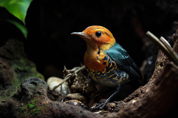 Foto retrato místico de trossos de terra de cabeça laranja copiar espaço no lado direito headshot closeup view