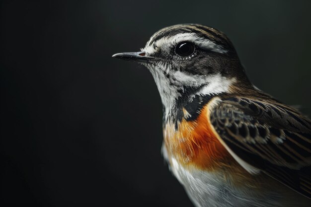 Retrato místico de Forest Wagtail de pie en el estudio aislado sobre un fondo negro