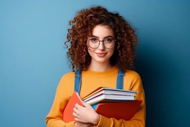 Retrato misto encaracolado de jovem estudante usando mochila generativa Ai