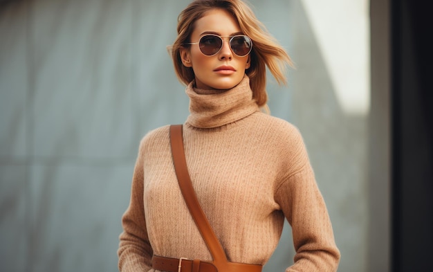 Un retrato de moda al aire libre en traje de otoño aislado sobre fondo transparente