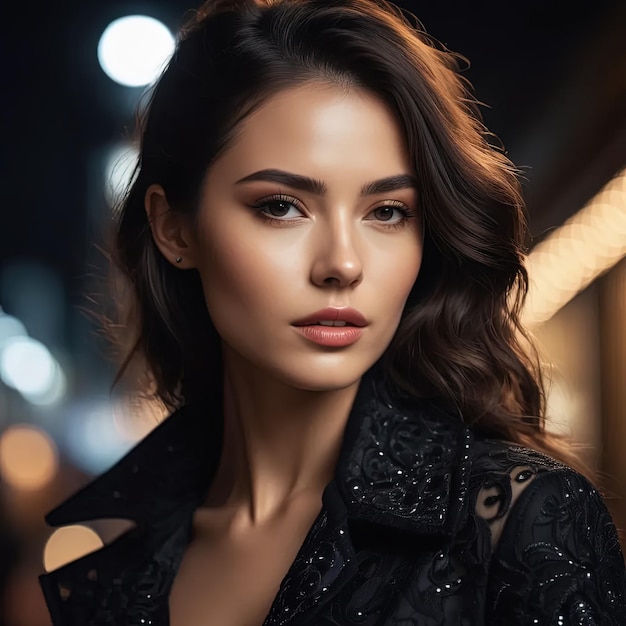 Retrato de moda bien iluminado de una mujer hermosa