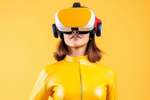 Retrato de moda de una mujer con auriculares VR