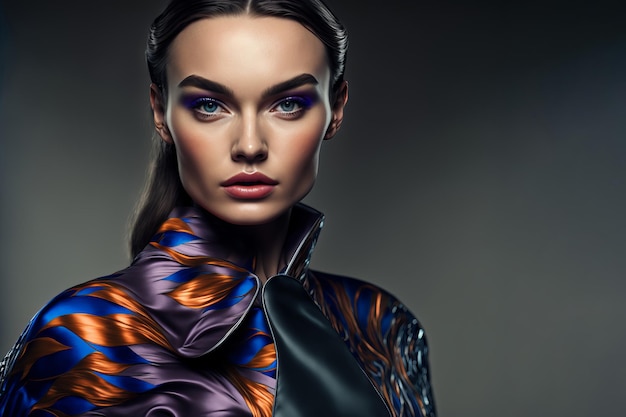 Retrato de moda mujer caucásica con ropa de alta moda
