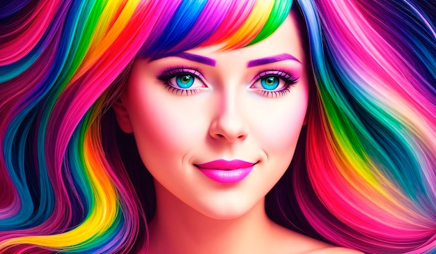 Retrato de moda de una mujer hermosa con cabello multicolor IA generativa
