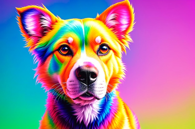 Retrato de moda de un perro multicolor Fondo colorido IA generativa