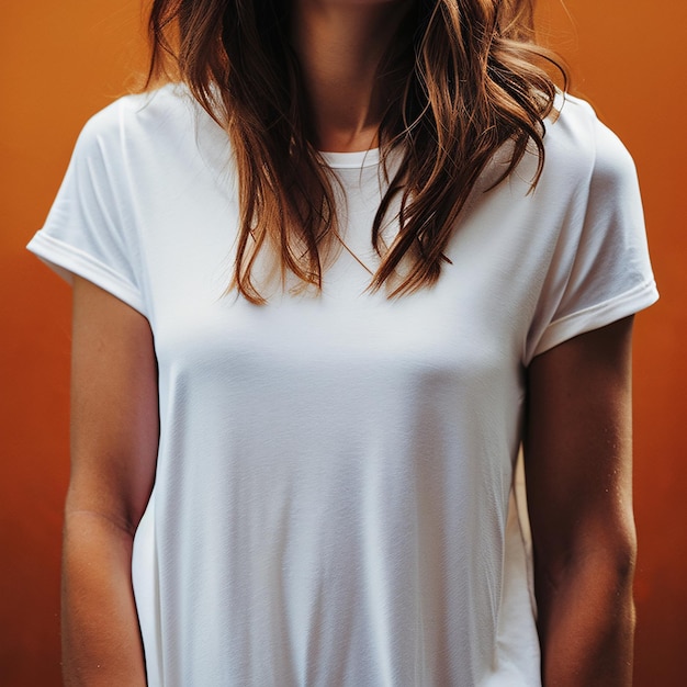 retrato modelo femenino moreno con una camiseta blanca rosa maqueta de camisa en blanco plantilla en la calle