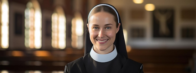 Retrato de una monja contra un fondo de iglesia