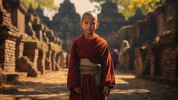 Retrato del monje novato en el Mandalay de Bagan, Myanmar