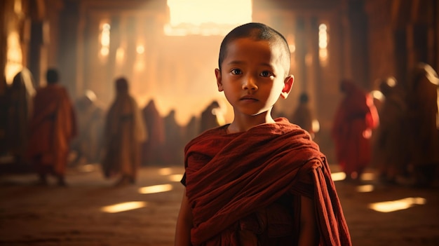 Foto retrato del monje novato en el mandalay de bagan, myanmar