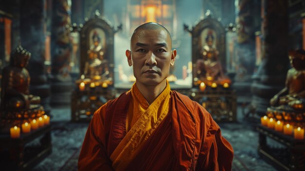 retrato de un monje tibetano en un monasterio