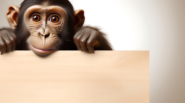 Retrato de un mono gracioso con una pancarta en blanco Copyspace