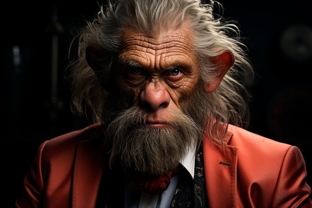 retrato de un mono macho con una barba roja