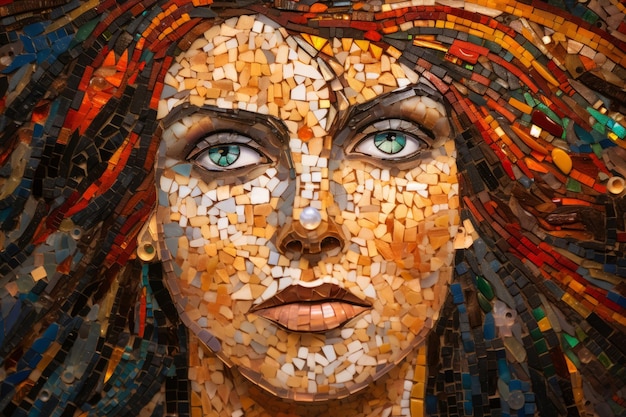 un retrato en mosaico de una mujer con ojos verdes