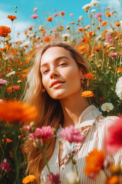 Retrato de muchacha hermosa en campo