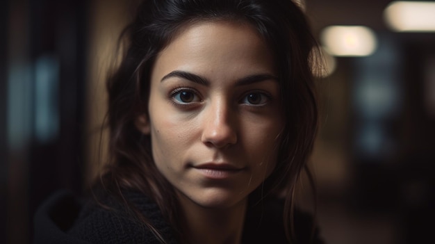 Retrato de mujer adulta joven alegre IA generativa