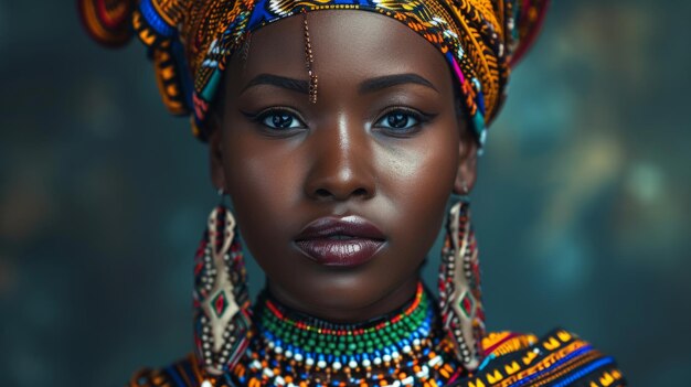 Retrato de una mujer africana con accesorios tradicionales