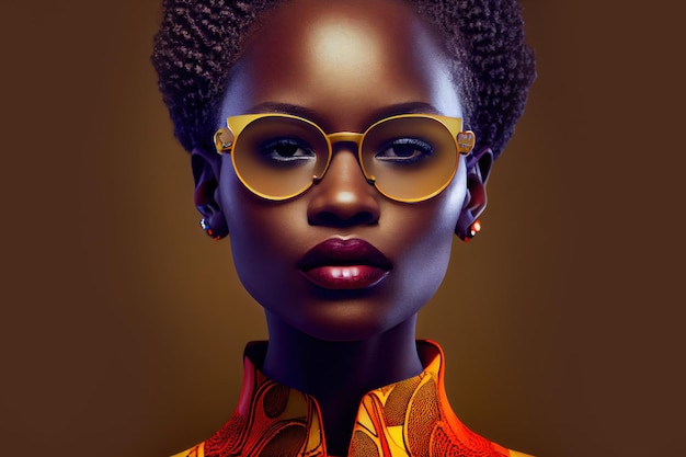 retrato, de, un, mujer africana, en, anteojos, generative, ai