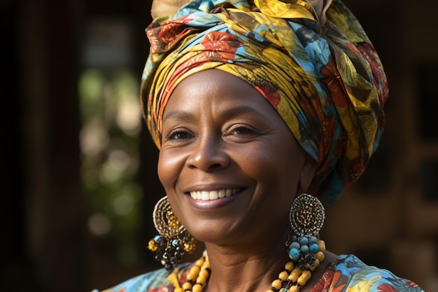 Retrato de una mujer africana de mediana edad sana y feliz que vive con VIH IA generativa