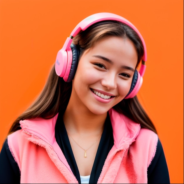 Retrato de una mujer afro con estilo escuchando música con auriculares