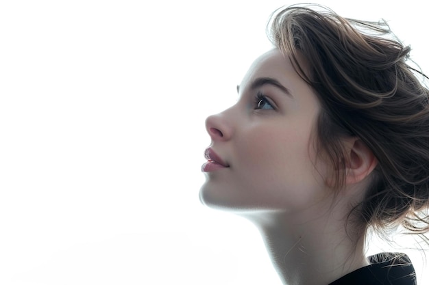 Foto retrato de mujer aislada sobre fondo blanco.