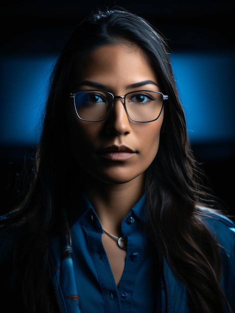 Retrato de una mujer amerindia nativa con gafas