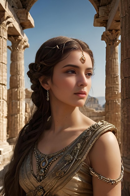 Foto retrato de mujer de la antigua grecia con un vestido clásico