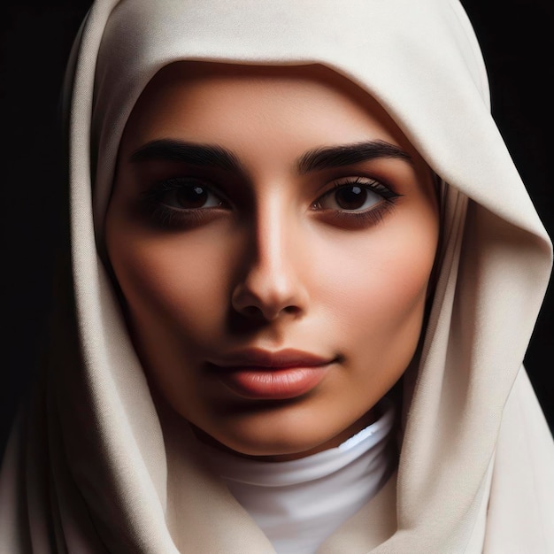 Retrato de una mujer árabe sobre un fondo negro sólido