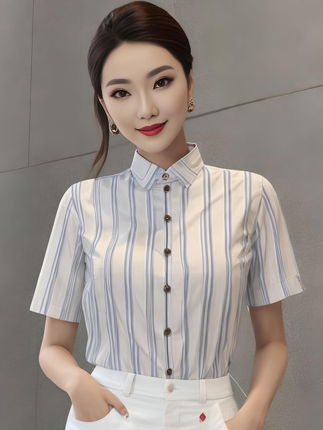 Retrato de mujer asiática con arte generativo de tela tradicional de AI