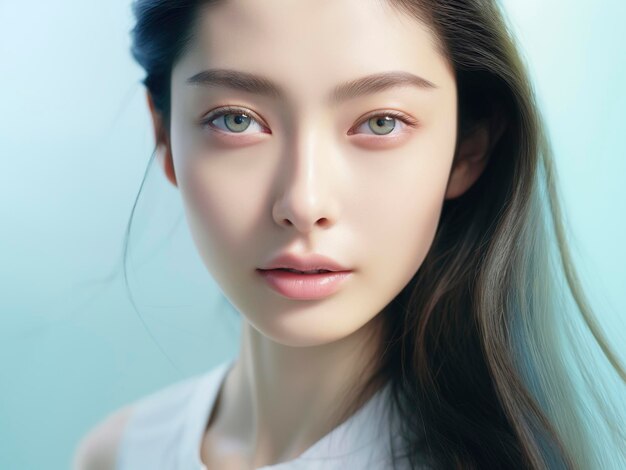 Retrato de mujer asiática de belleza con un rostro de piel brillante y saludable perfecto